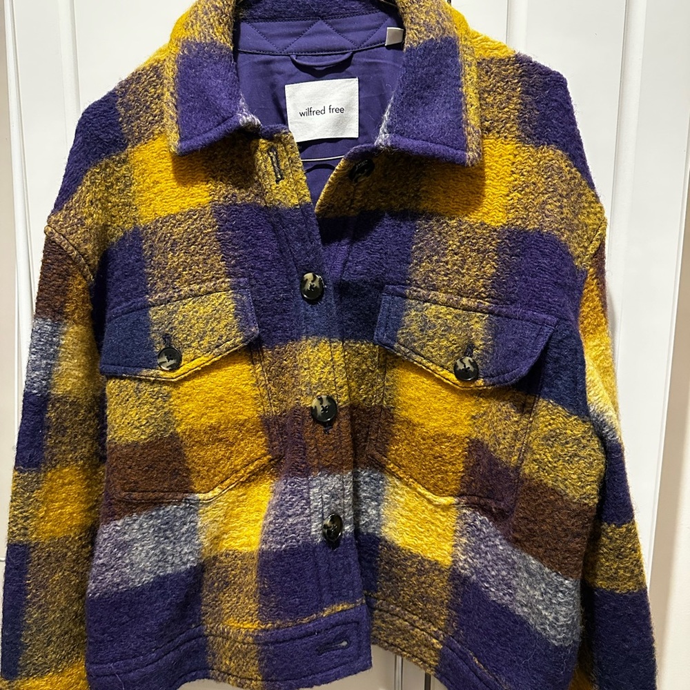 Wilfred Free Aritzia Purple and Yellow Plaid Ganni Jacket - cropped